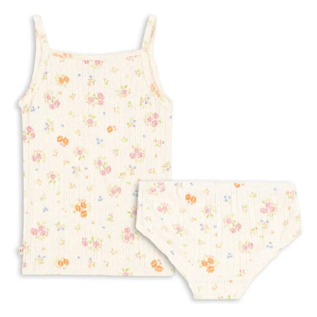 Conjunto de camiseta y braguita Minnie Floral Algodón orgánico | Crudo