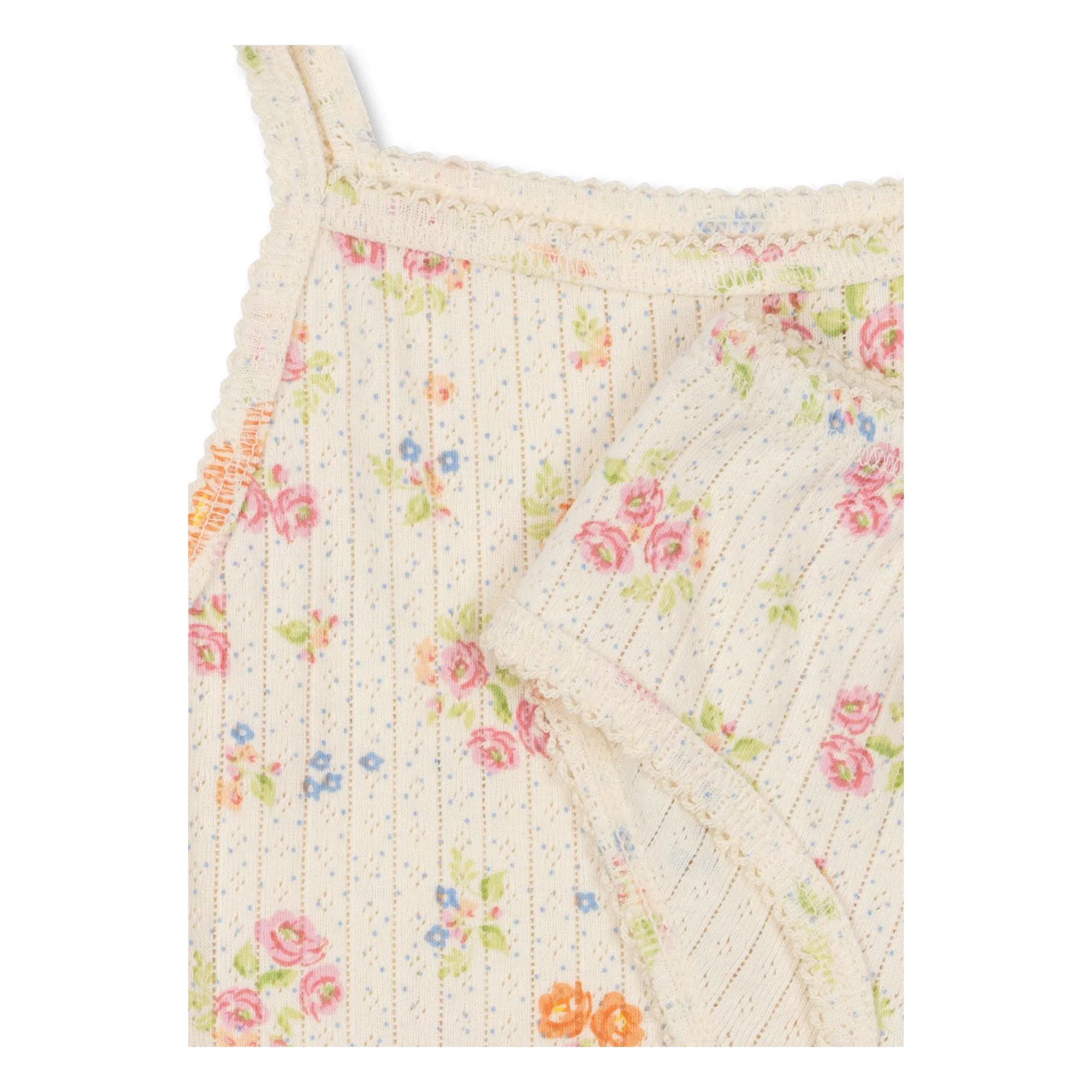 Ensemble Débardeur et Culotte Côtelé Minnie Fleuri Coton Bio | Ecru- Image produit n°1