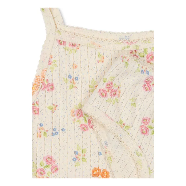 Ensemble Débardeur et Culotte Côtelé Minnie Fleuri Coton Bio | Ecru
