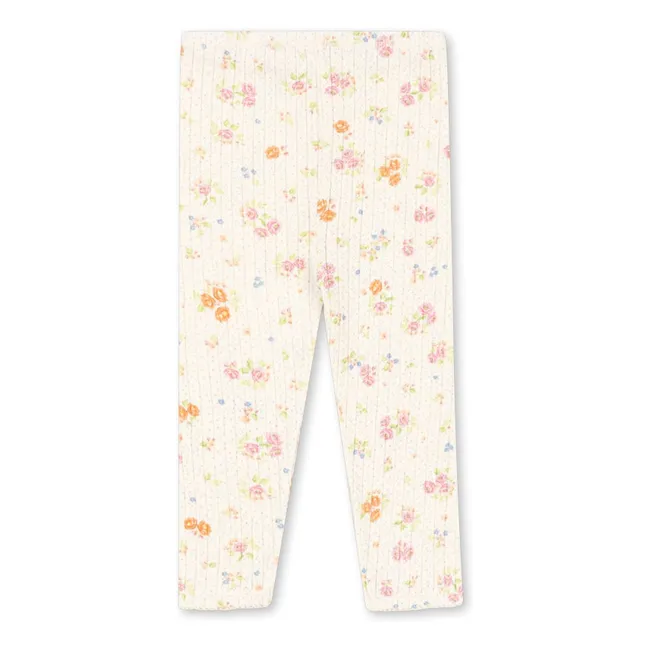 Legging Côtelé Minnie Fleuri Coton Bio | Ecru