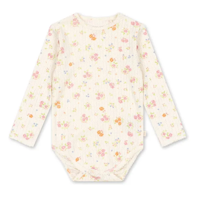 Body Côtelé Minnie Fleuri Coton Bio | Ecru