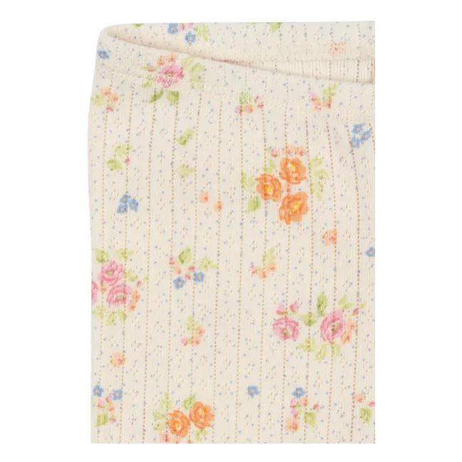 Legging Côtelé Minnie Fleuri Coton Bio | Ecru