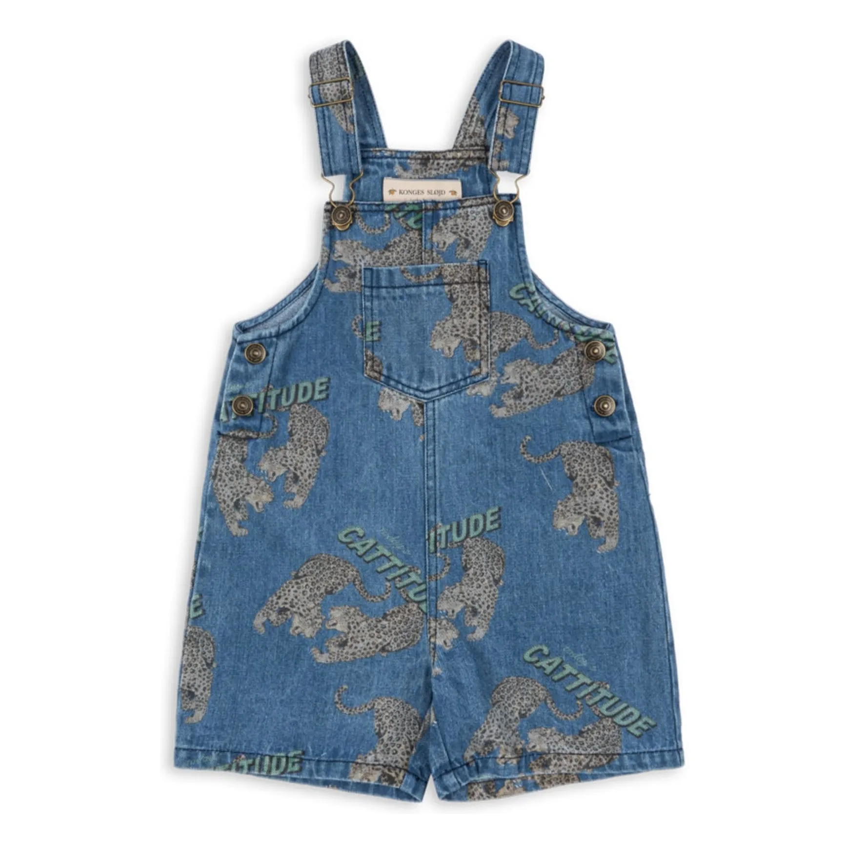 Konges Sløjd Blue Organic Cotton Denim Magot Cheetah Short Dungarees