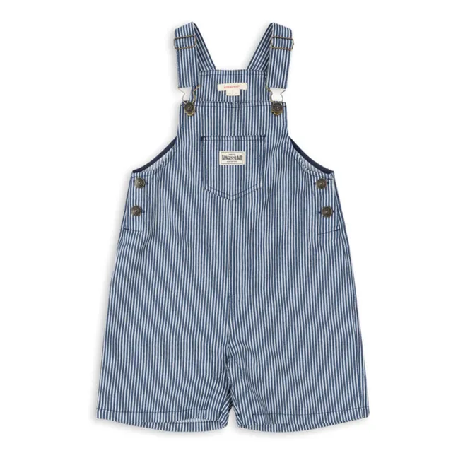 Luc Striped Organic Cotton Short Dungarees | Blue