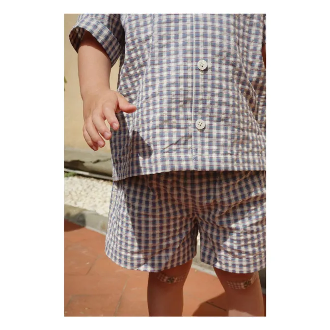 Short Kim Carreaux Coton Bio | Bleu