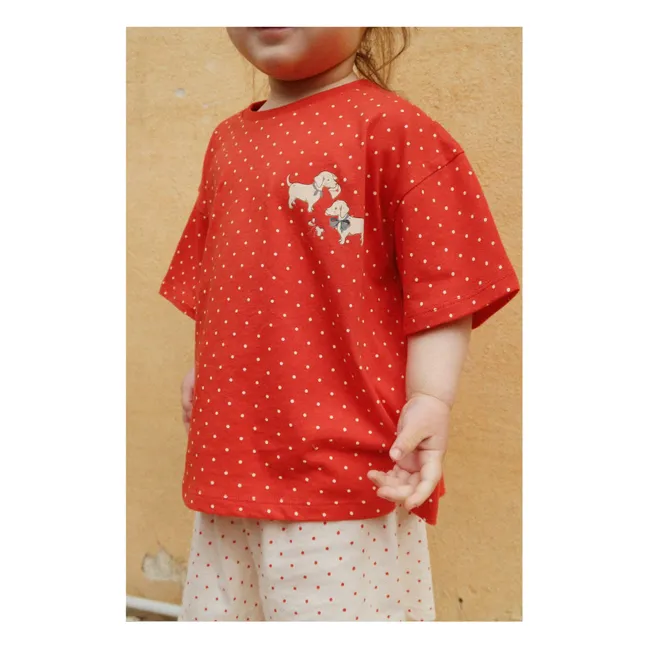 Conjunto de camiseta y pantalón corto de algodón orgánico Famo Dots | Rojo