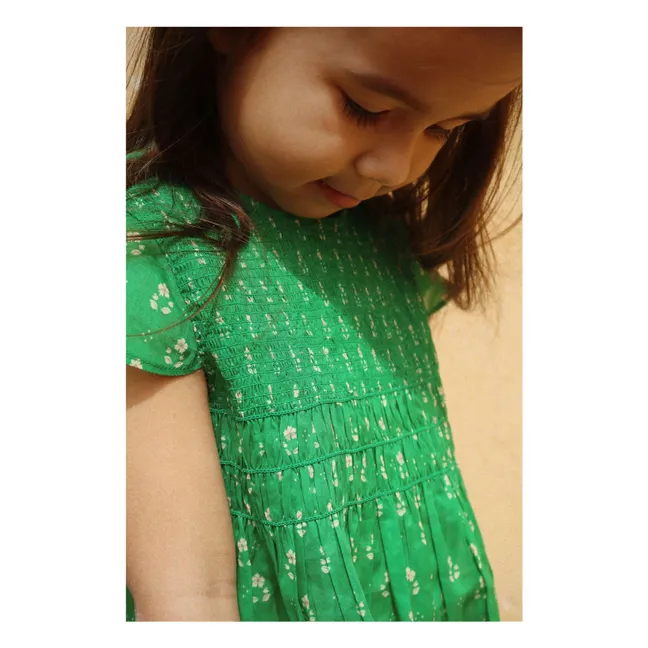 Vestido Cami Smocked de algodón orgánico | Verde