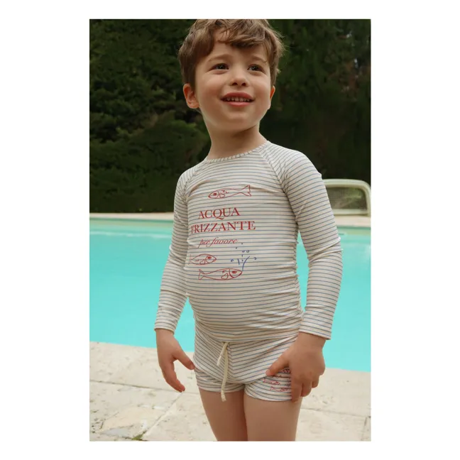 Aster Striped UV Protection Bath T-Shirt Recycled Fibers | Beige
