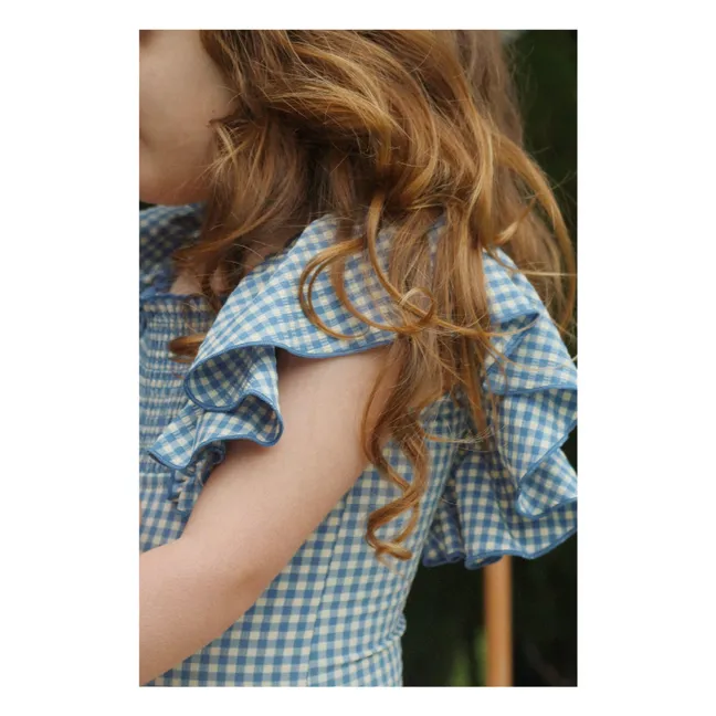 Smocked Swimsuit Fresia Carreaux Recycled Fibers | Blue