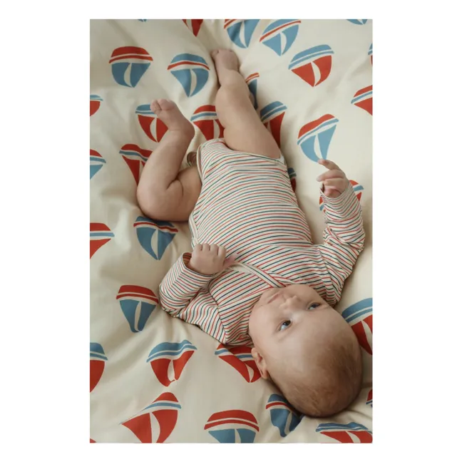 Striped Organic Cotton Long Sleeve Bodysuit | Red