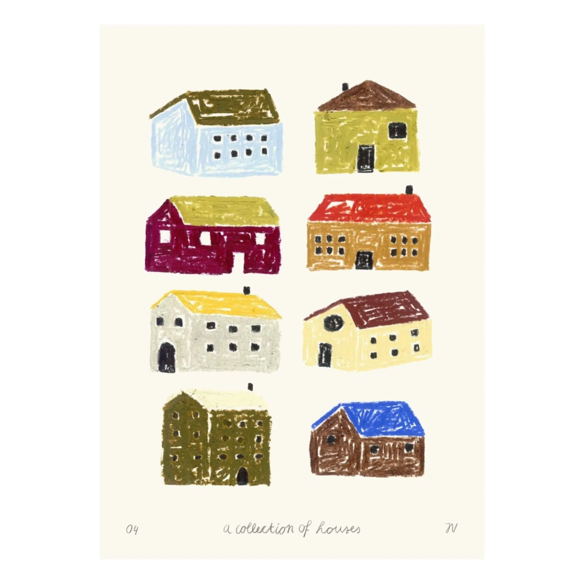 Poster And Frame Multicoloured A Collection Of Houses Poster