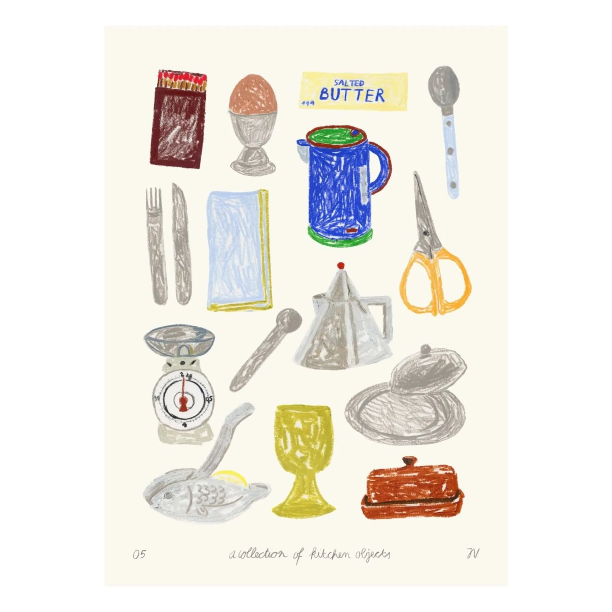 Poster And Frame Multicoloured A Collection Of Kitchen Objects Poster