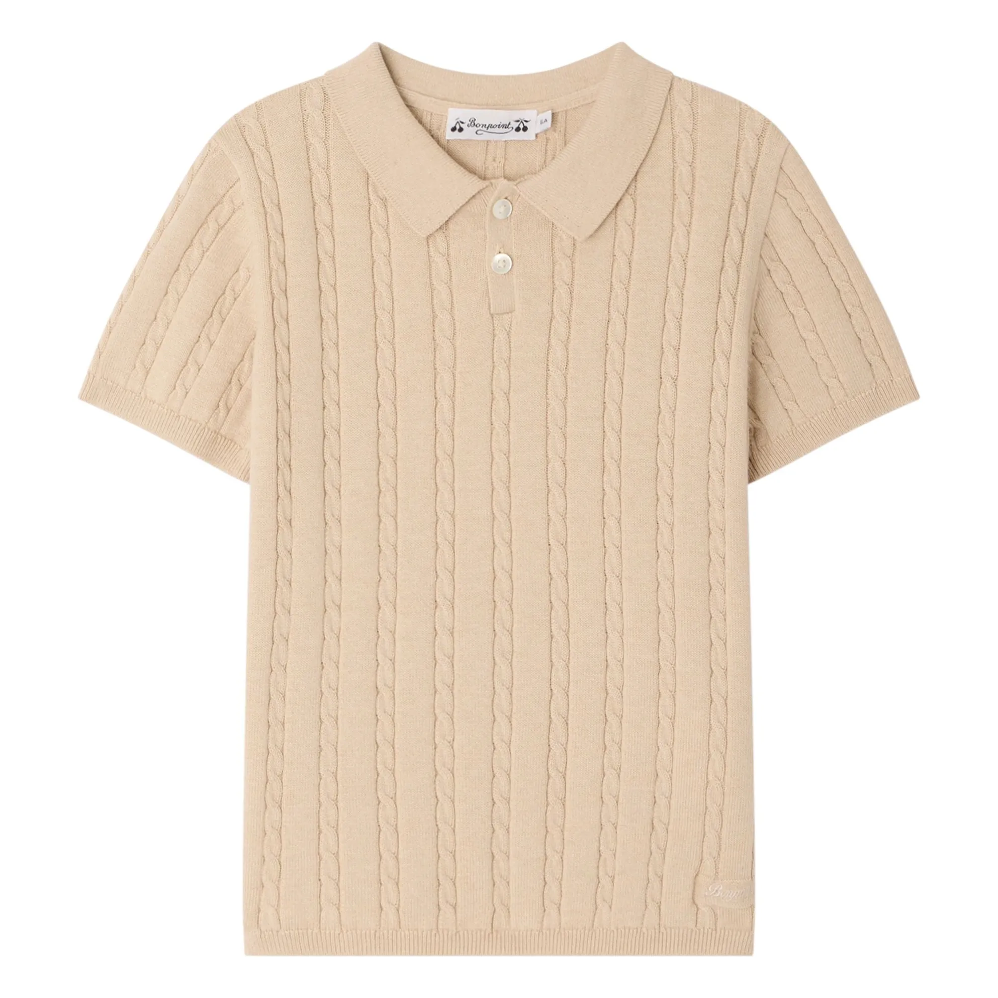 Bonpoint Boys Heather Beige Elendir Fine Knit Ribbed Polo Shirt