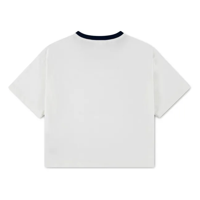 T-shirt L Col Contrasté Coton Bio | Blanc cassé