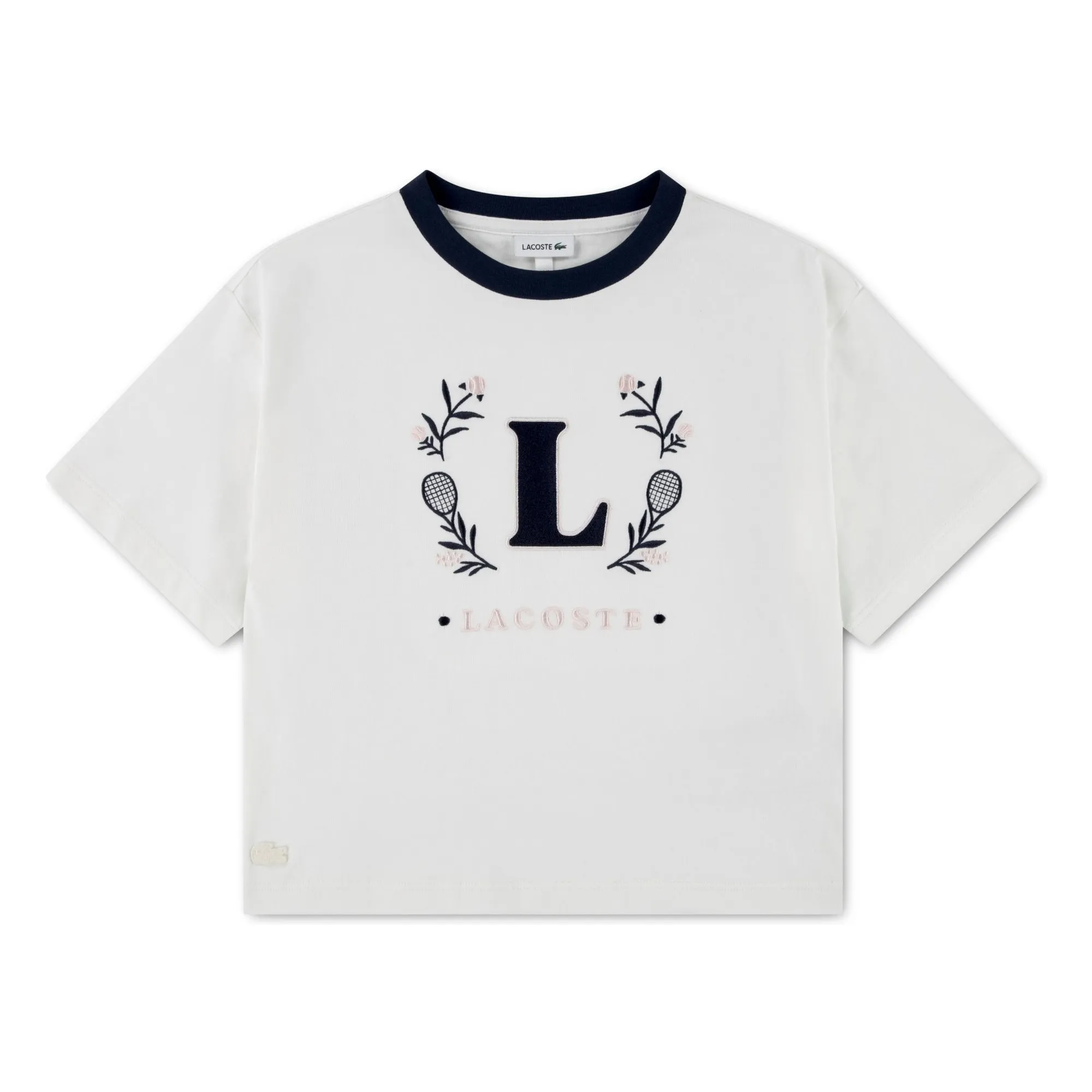 Lacoste Off White T-Shirt L Contrast Collar Organic Cotton