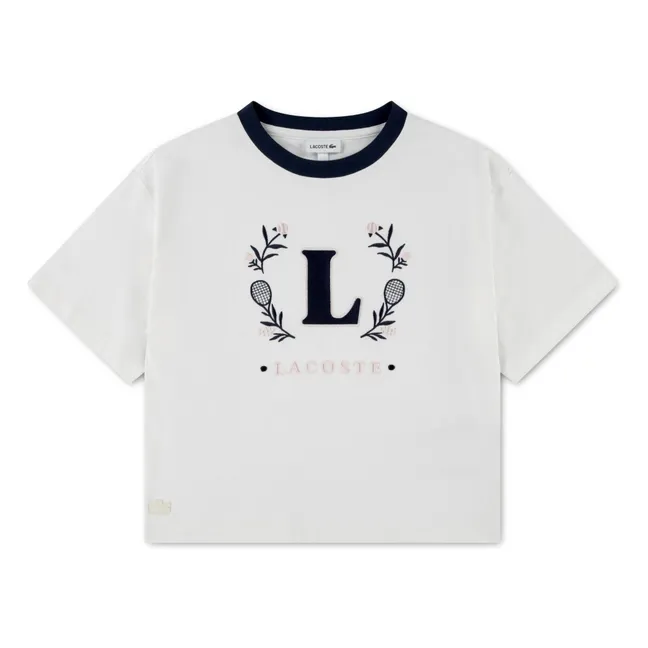 T-shirt L Col Contrasté Coton Bio | Blanc cassé