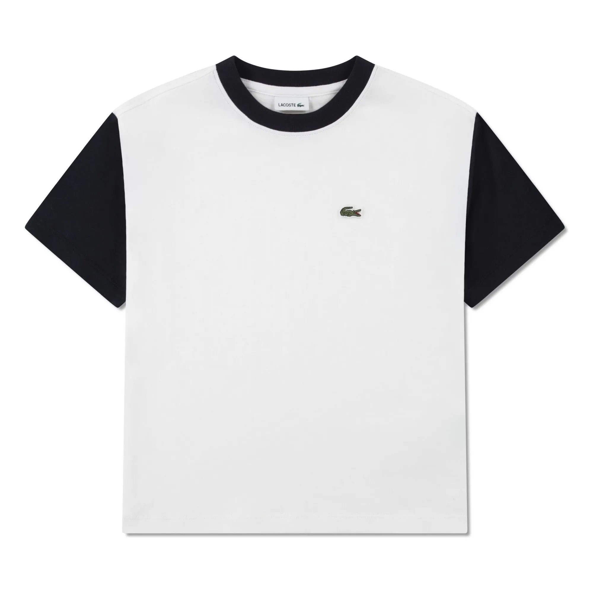 Lacoste Off White Organic Cotton Logo Contrast Sleeve T-Shirt