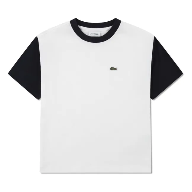 Camiseta de manga contrastada con logotipo de algodón orgánico | Blanco Roto