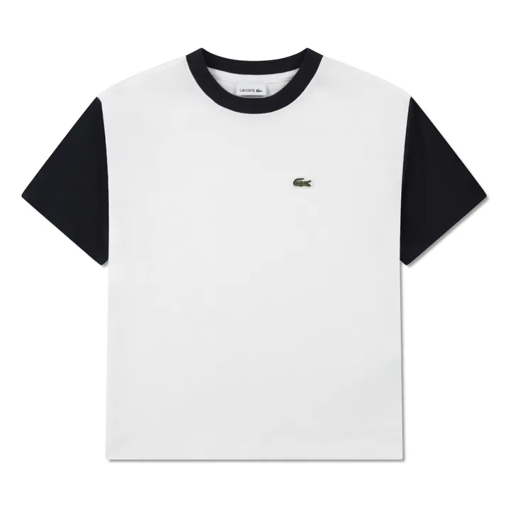 T-shirt Manches Contrastées Logo Coton Bio | Blanc cassé- Image produit n°0