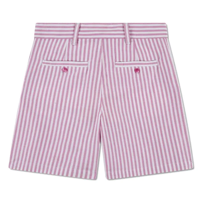 Short Pinces Rayé Coton Bio | Rose fuschia