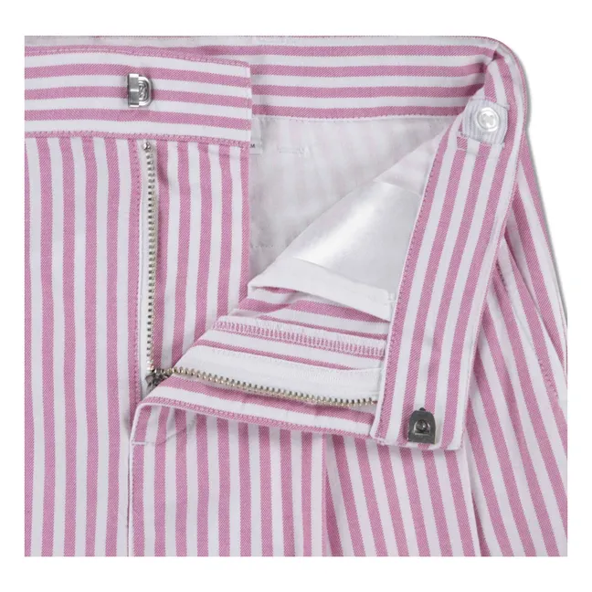 Short Pinces Rayé Coton Bio | Rose fuschia