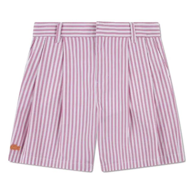 Short Pinces Rayé Coton Bio | Rose fuschia
