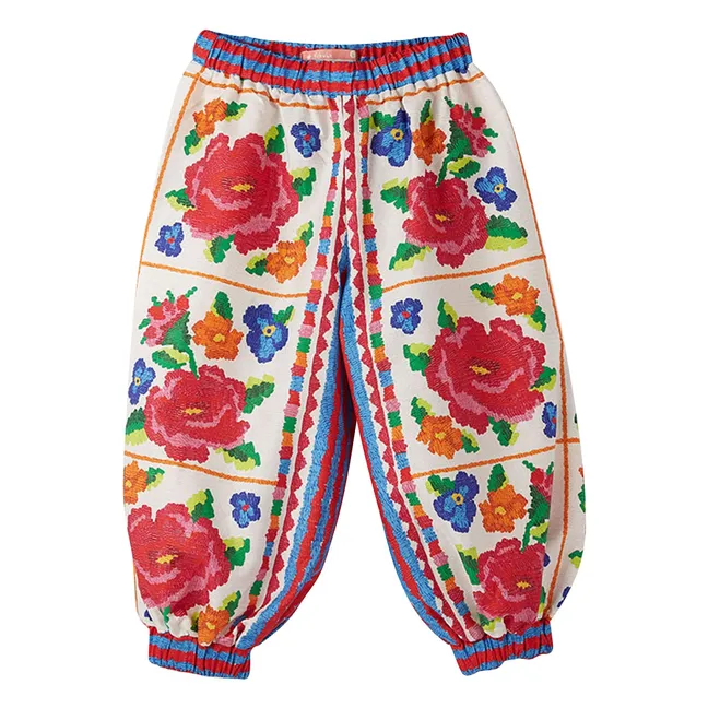 Pantalon Elastiqué Fleurs | Rouge
