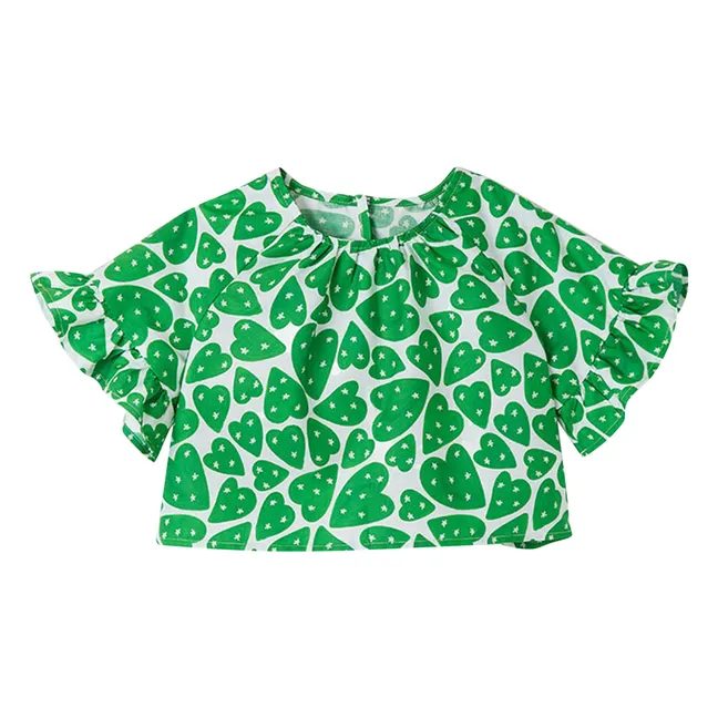 Blouse Crop Cœurs | Vert