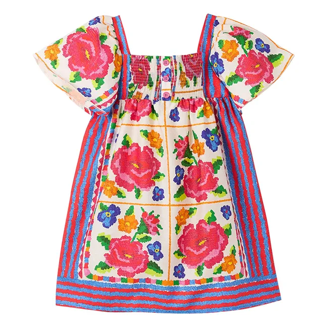 Vestido de flores con mangas acampanadas | Rosa