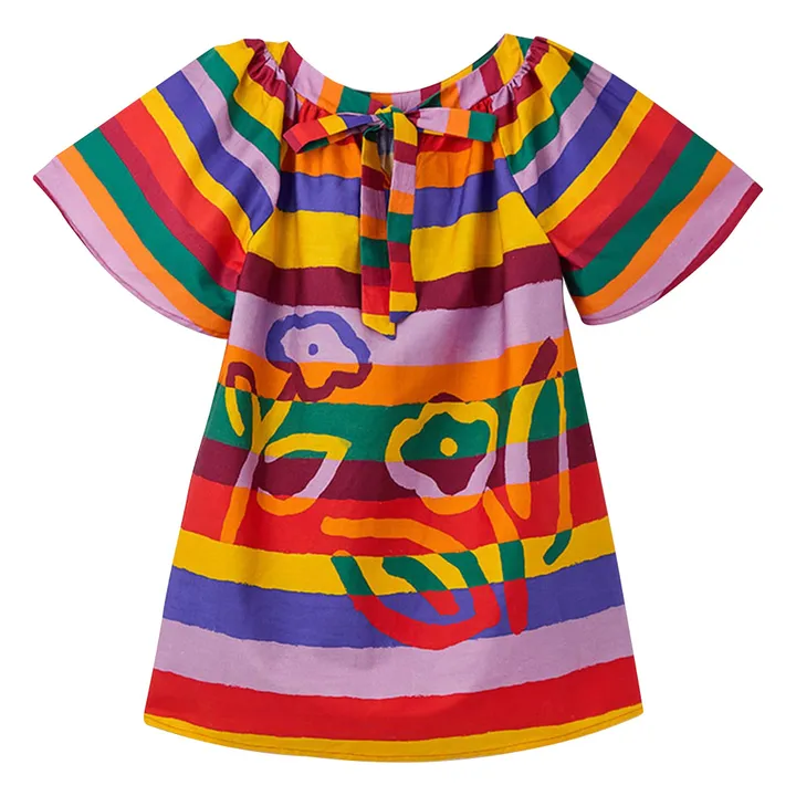 Robe Manches Evasées Fleurs Rayée | Jaune- Image produit n°4