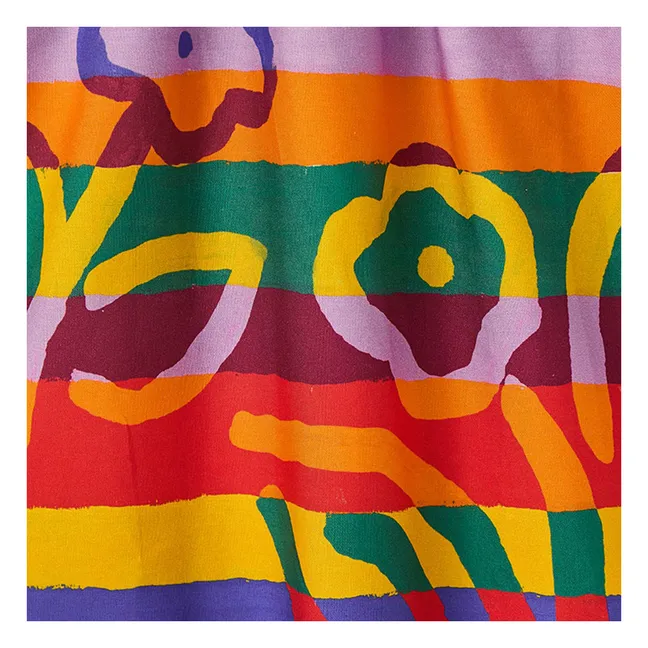 Vestido de rayas con flores y mangas acampanadas | Amarillo