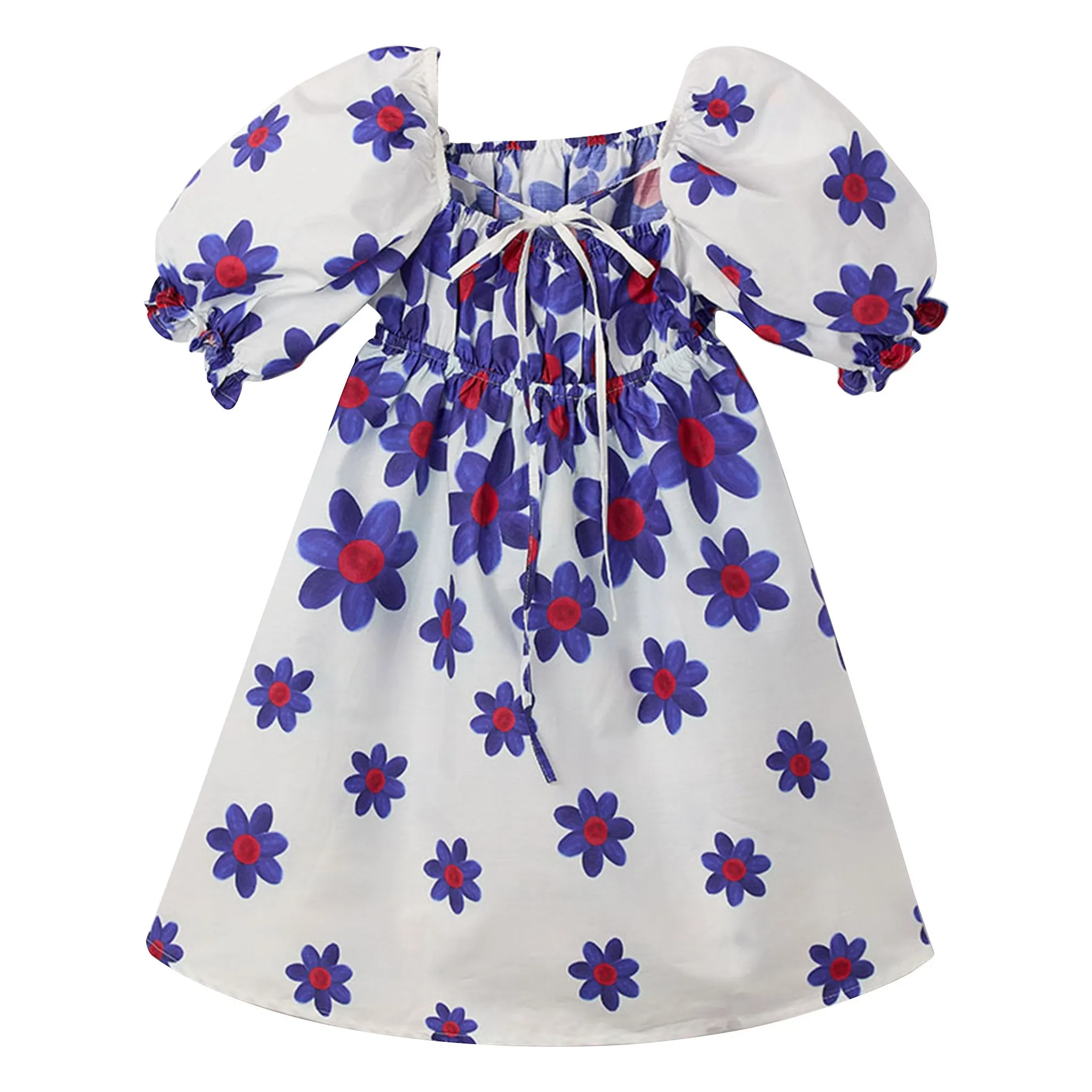 Robe Midi Manches Bouffante Fleurs | Blanc- Image produit n°3