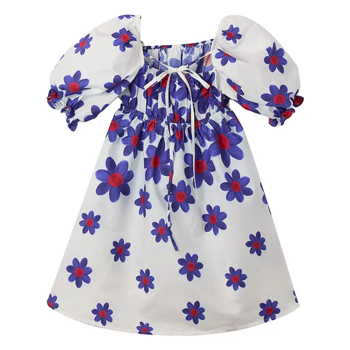 Vestido Midi Floral con Mangas Bouffant | Blanco- Imagen del producto n°3