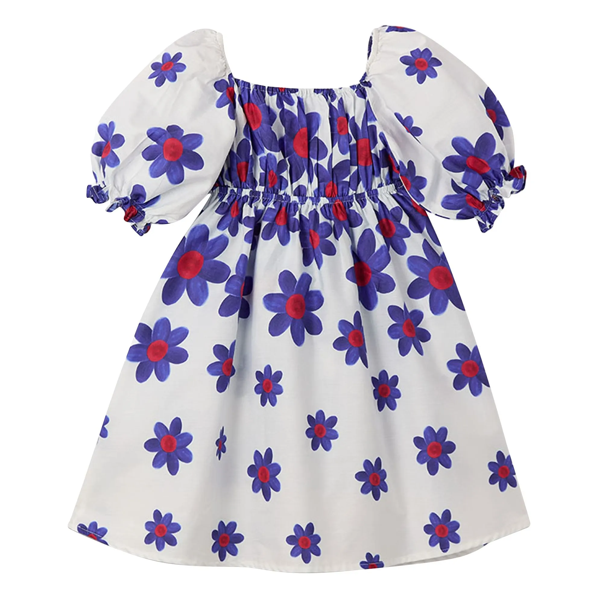 Robe Midi Manches Bouffante Fleurs | Blanc- Image produit n°0