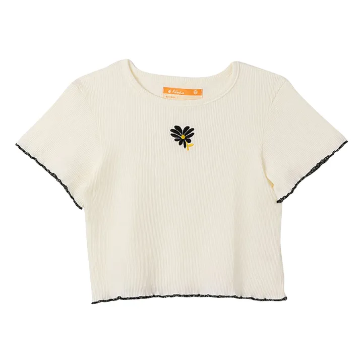 Camiseta Flower Ribbed Crop | Blanco- Imagen del producto n°0