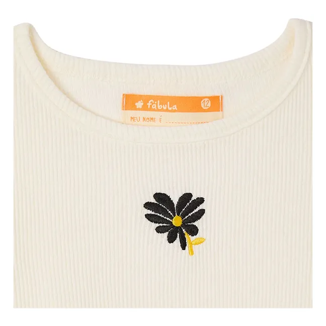 T-Shirt Crop gerippt Blume | Weiß