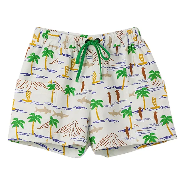 Palm tree drawstring shorts | White