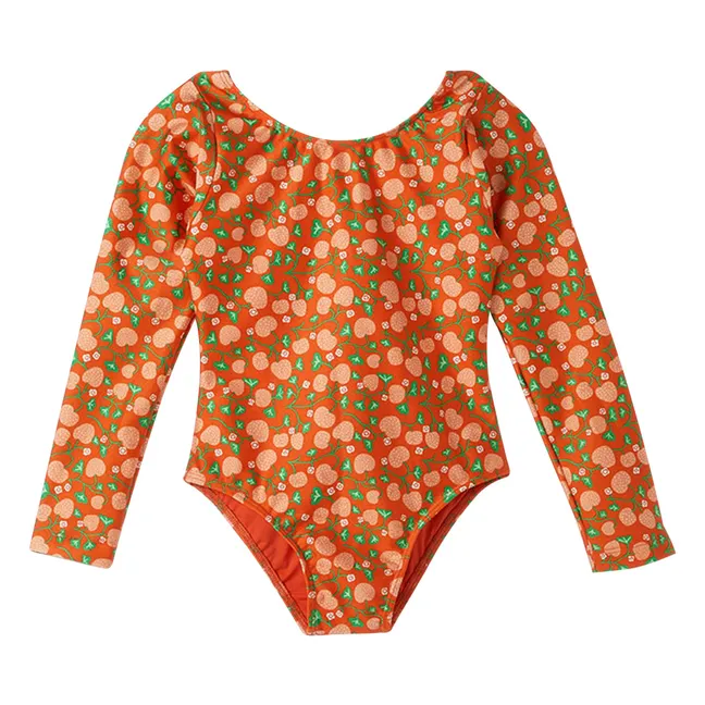 Maillot de Bain Manches Longues Fleuri | Orange
