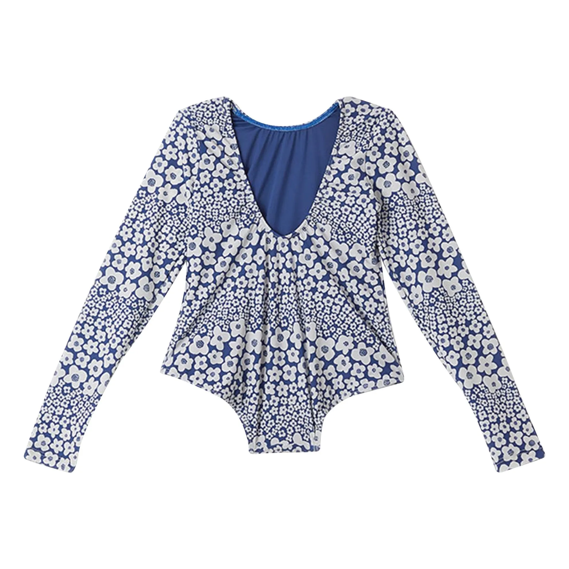 Maillot de Bain Manches Longues Fleuri | Bleu- Image produit n°3