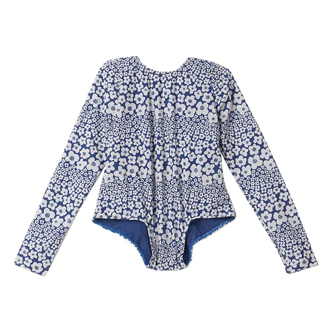 Maillot de Bain Manches Longues Fleuri | Bleu