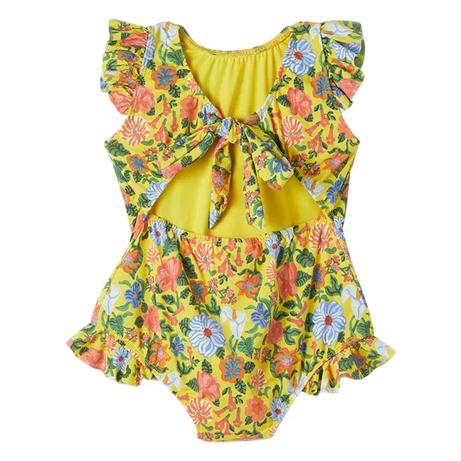 Traje de baño de 1 pieza Flores con volantes | Amarillo