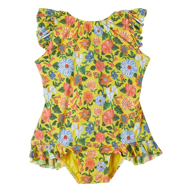 Traje de baño de 1 pieza Flores con volantes | Amarillo