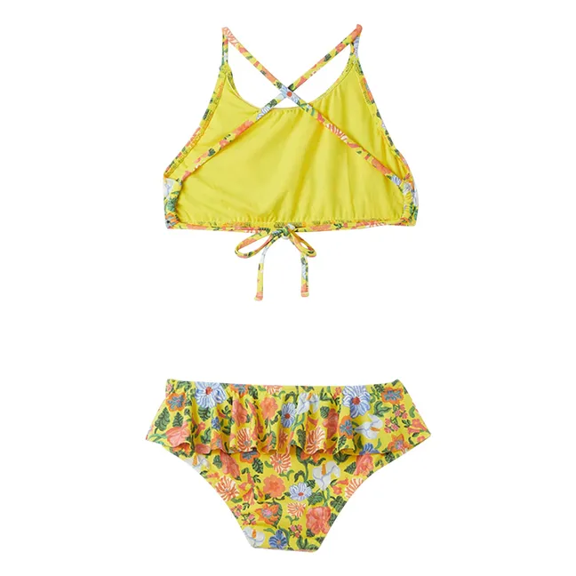 Traje de baño 2 piezas volantes florales | Amarillo