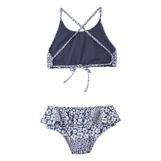 Traje de baño de 2 piezas con volantes florales | Azul