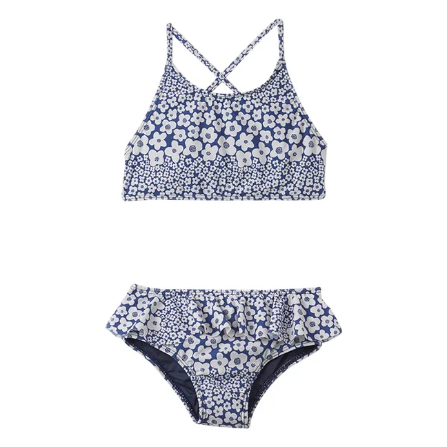 Maillot de Bain 2 Pièces Volants Fleuri | Bleu