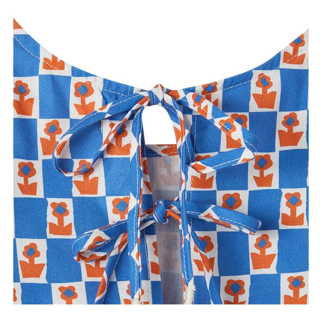 Top Volants Damier Fleurs | Bleu