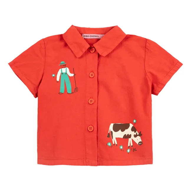 Camiseta de granja de algodón ecológico | Rojo