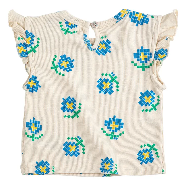 Ribbed T-shirt Flowers Organic Cotton | Ecru