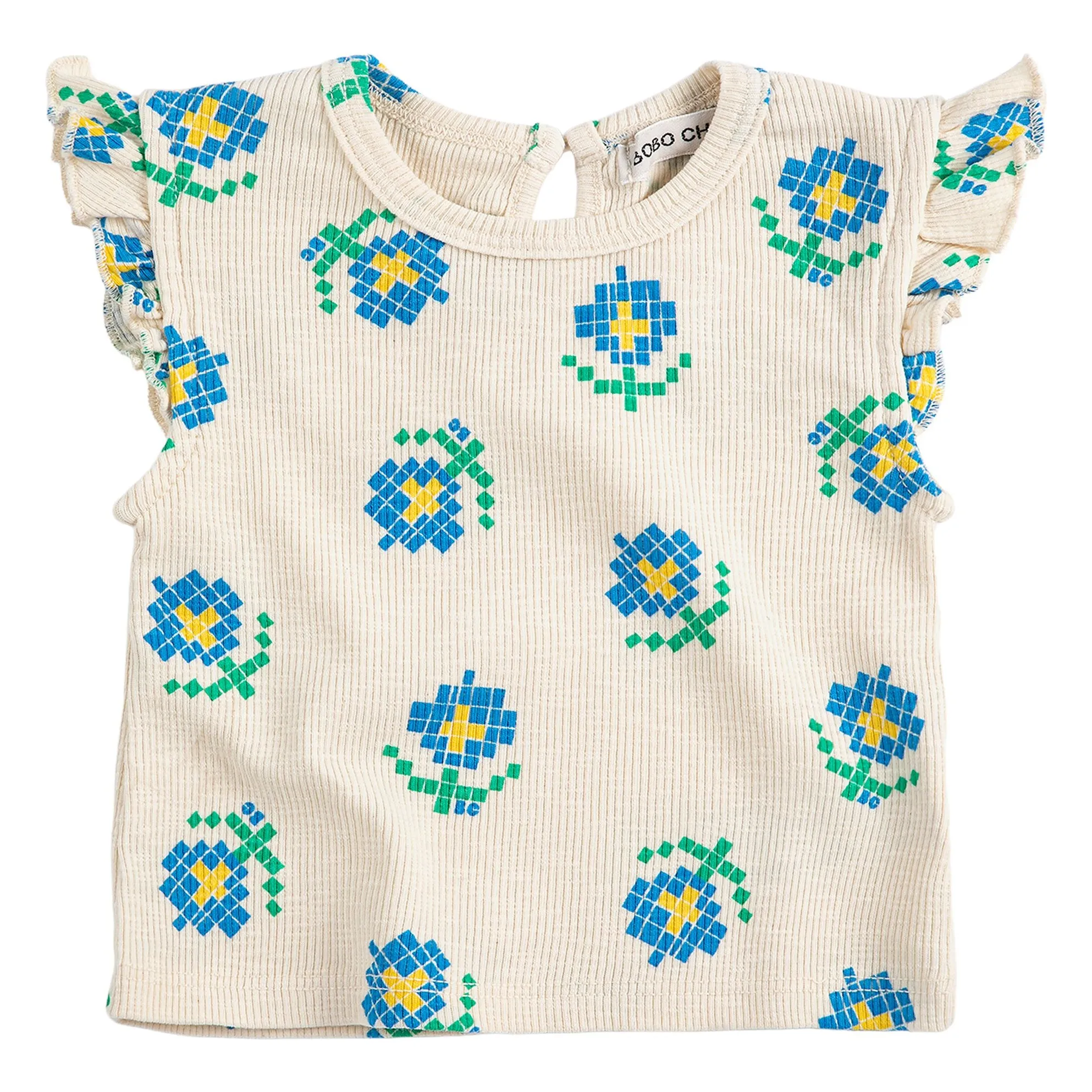 T-shirt Côtelé Fleurs Coton Bio | Ecru- Image produit n°0