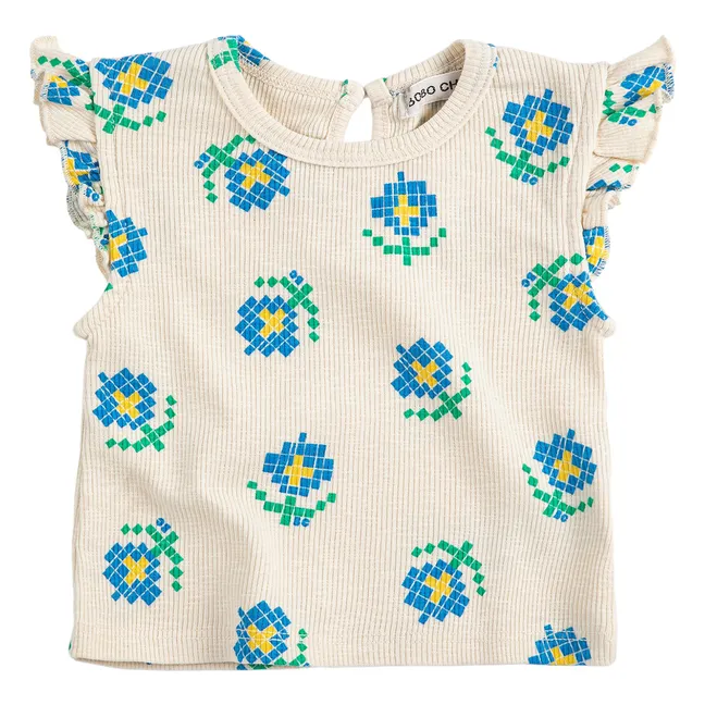 Ribbed T-shirt Flowers Organic Cotton | Ecru